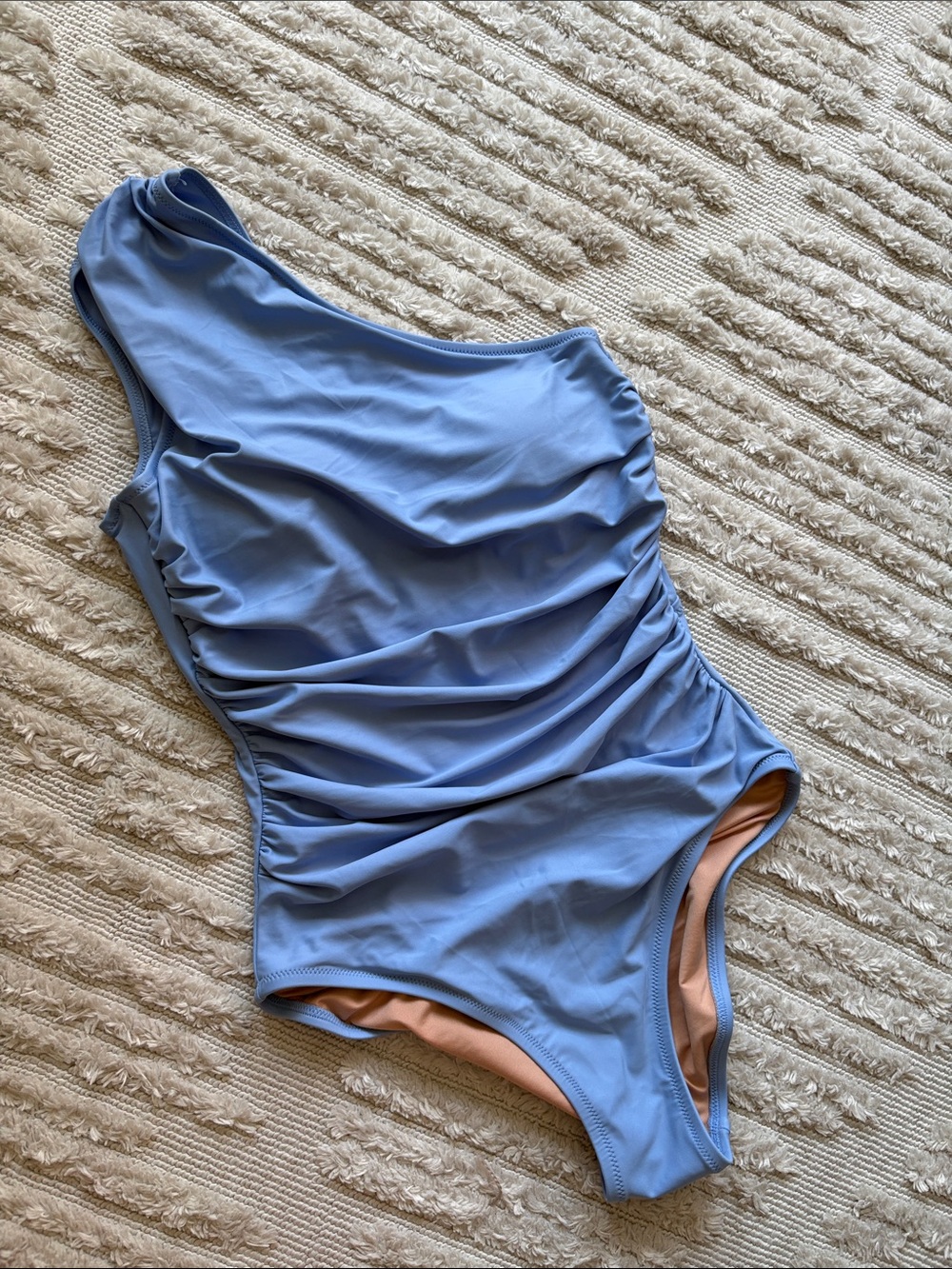J. Crew Light Blue One-Shoulder Ruched One-Piece Swimsuit